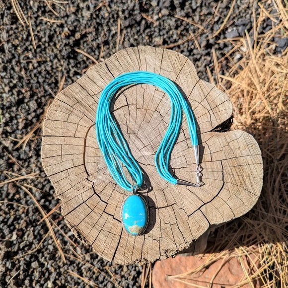 Navajo Mountain Pendant & Kingman Turquoise 5 Strands Necklace Heishi Jewelry*** - Picture 9 of 11